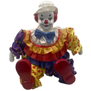 Vintage Creepy Clown Gold Deer Sitting 14"  Porcelain Head Hands Feet w/Cotton